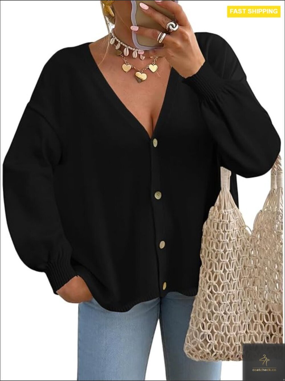 Oversized Lantern Sleeve Cardigan Sweater Lightweight Knit Tops Trendy 2026
